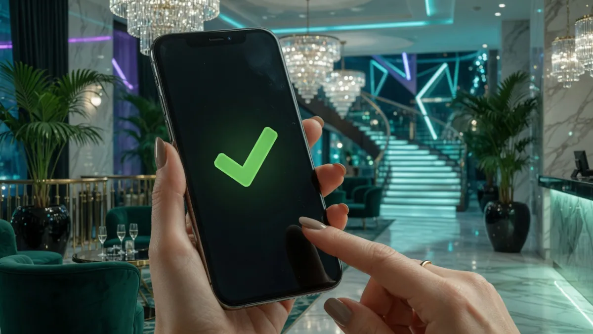 Smarttelefon med grГёnn hake og casinosjetonger